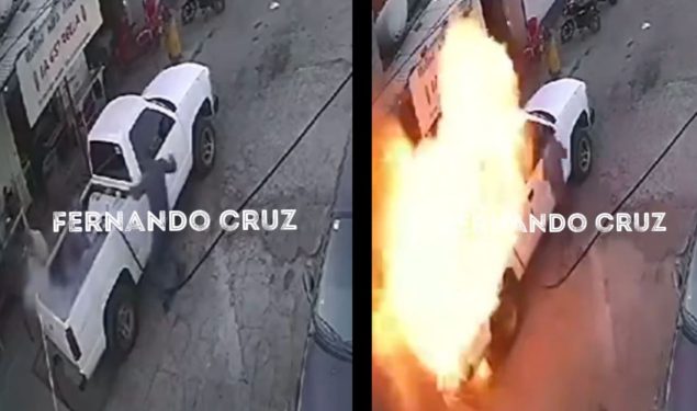 Explota camioneta cuando era abastecida de gas en Ecatepec